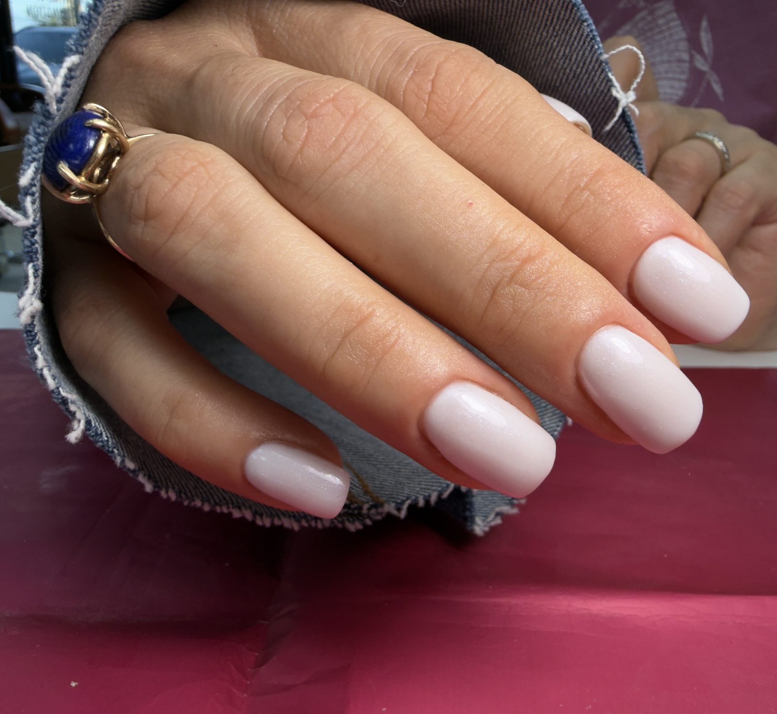 Milky white gel manicure at Hideaway Nail Design, North Hollywood