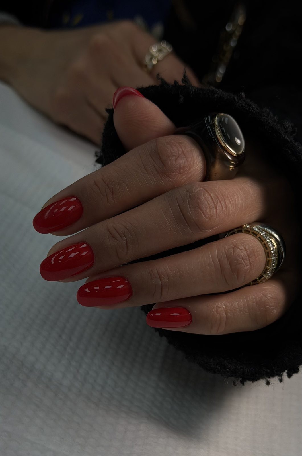 Classic red almond manicure at Hideaway Nail Design, North Hollywood